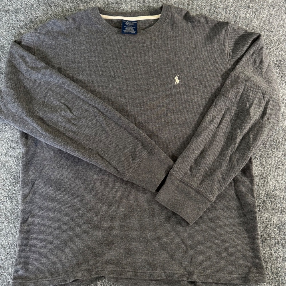 Polo Ralph Lauren Waffle Knit Sleep Shirt Mens M Crew Neck Cotton Grey L/S Top